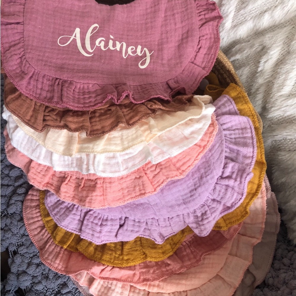 Personalized Girls Ruffle Baby Bib